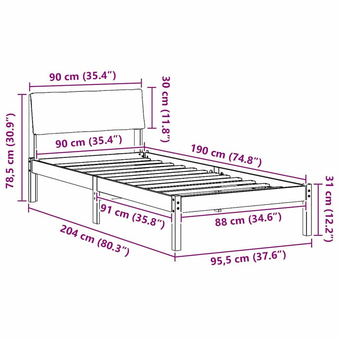Cadru de pat Maroniu și taupe 90 x 190 cm Lemn masiv de pin - WALTI WALTI
