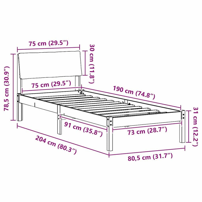 Cadru de pat Maro și gri deschis 75 x 190 cm Lemn masiv de pin - WALTI WALTI