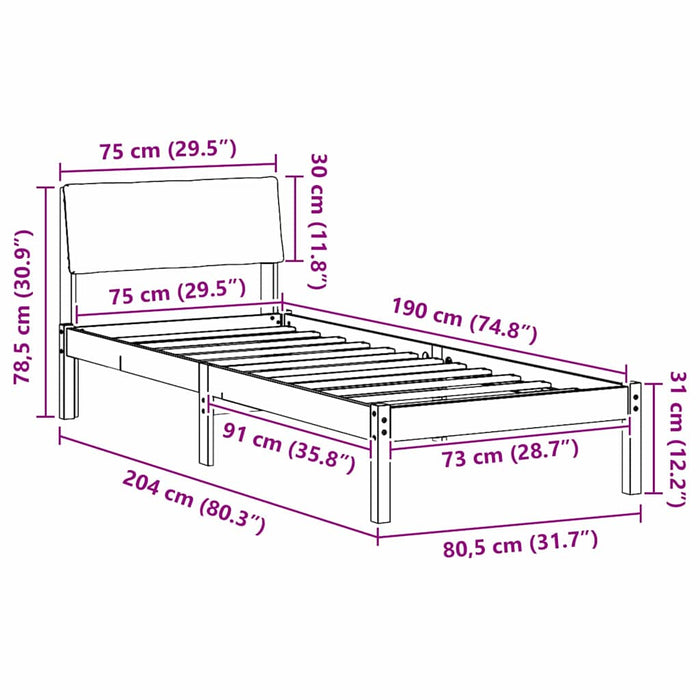 Cadru de pat maro și gri închis 75 x 190 cm Lemn masiv de pin - WALTI WALTI