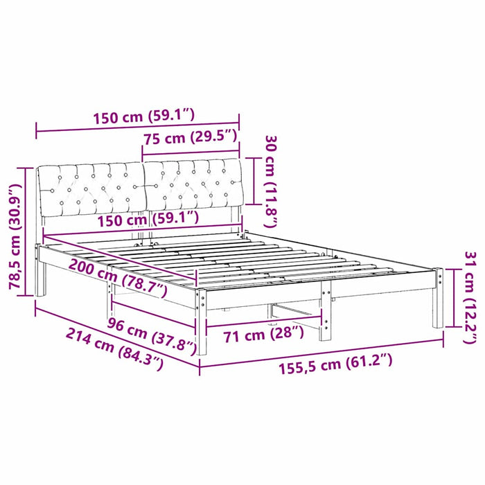 Cadru de pat maro și gri închis 150 x 200 cm Lemn masiv de pin - WALTI WALTI