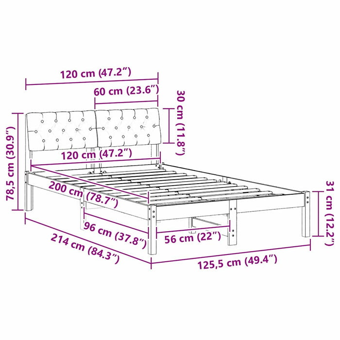Cadru de pat Maro și gri deschis 120 x 200 cm Lemn masiv de pin - WALTI WALTI