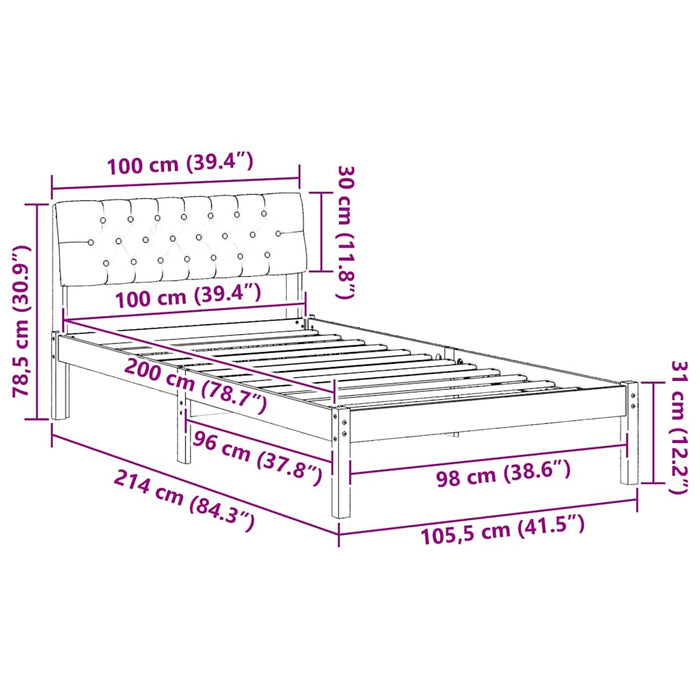 Cadru de pat maro și gri închis 100 x 200 cm Lemn masiv de pin - WALTI WALTI