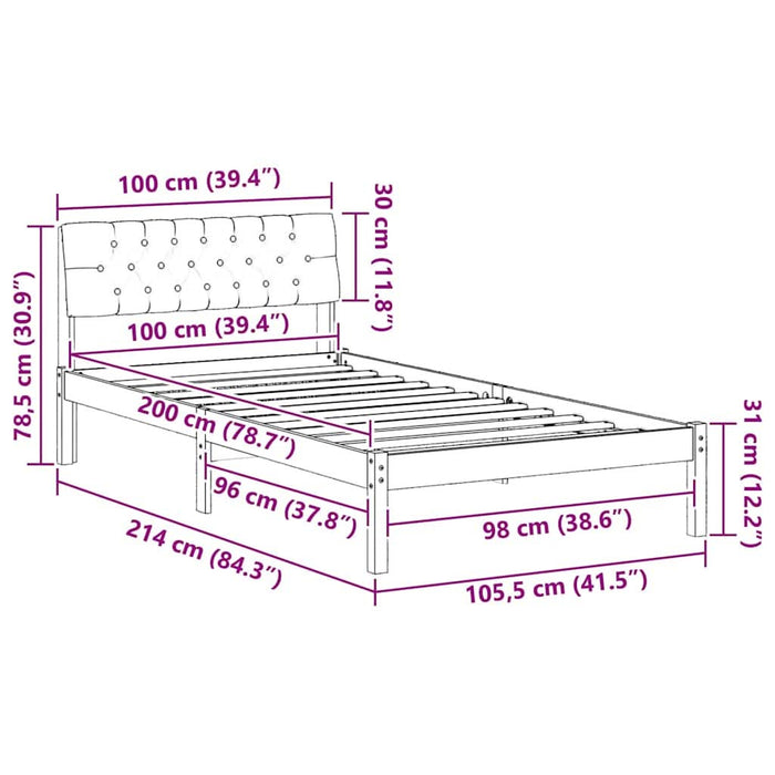 Cadru de pat Alb și gri deschis 100 x 200 cm Lemn masiv de pin - WALTI WALTI