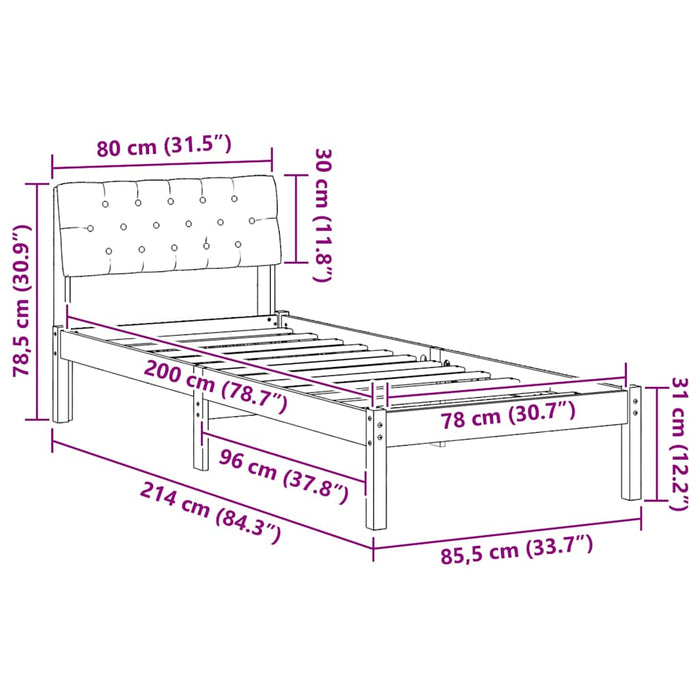 Cadru de pat maro și gri închis 80 x 200 cm Lemn masiv de pin - WALTI WALTI