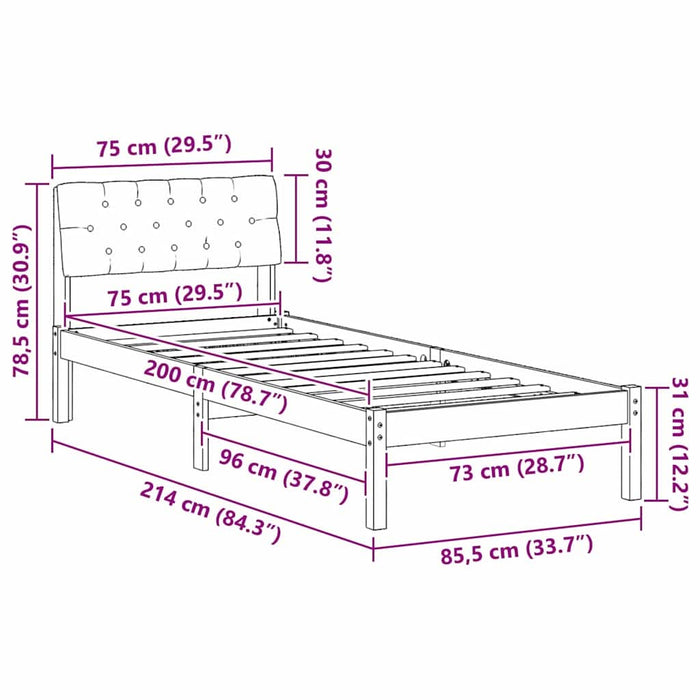 Cadru de pat Maro și gri deschis 75 x 190 cm Lemn masiv de pin - WALTI WALTI