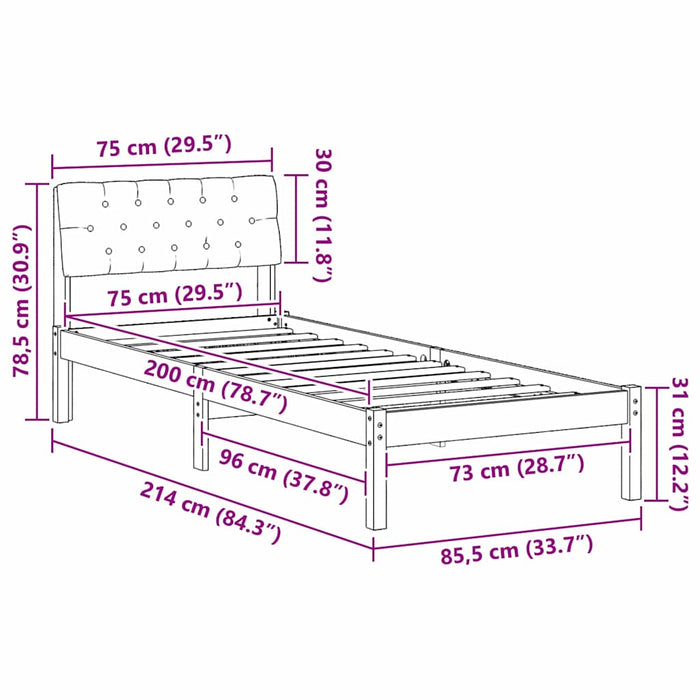 Cadru de pat maro și gri închis 75 x 190 cm Lemn masiv de pin - WALTI WALTI