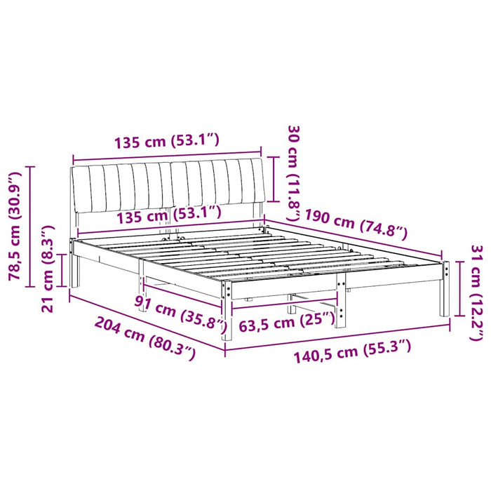Cadru de pat maro și gri închis 135 x 190 cm Lemn masiv de pin - WALTI WALTI