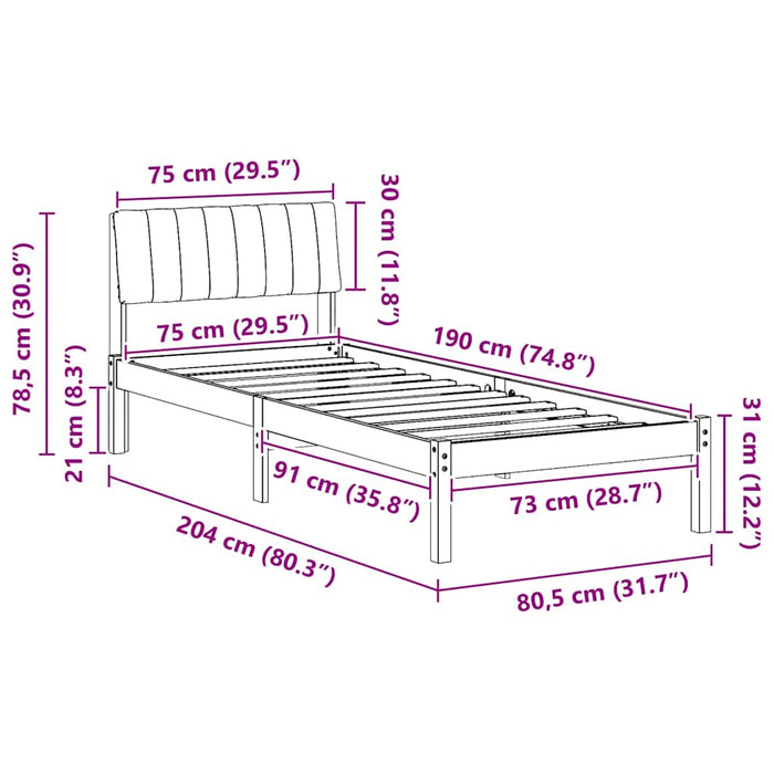 Cadru de pat Maro și gri deschis 75 x 190 cm Lemn masiv de pin - WALTI WALTI