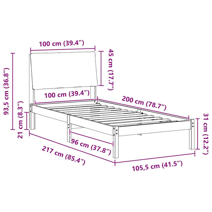 Cadru de pat Maro și gri deschis 100 x 200 cm Lemn masiv de pin - WALTI WALTI