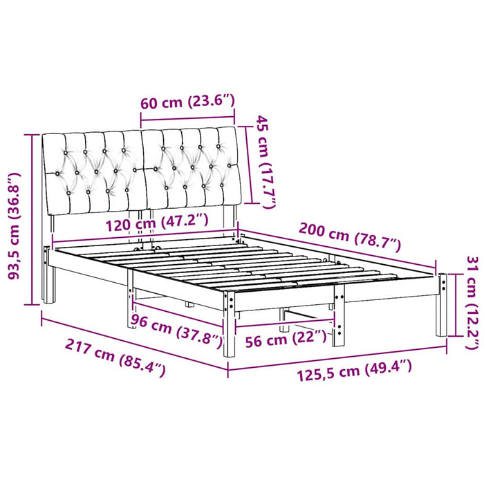 Cadru de pat Gri deschis 120 x 200 cm Lemn de pin masiv WALTI