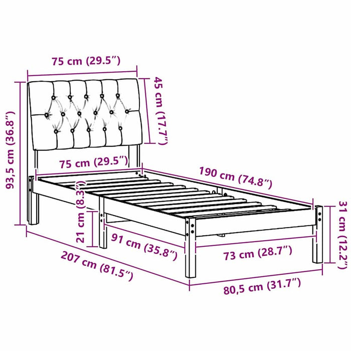 Cadru de pat cu tăblie tapițată cu headboard Alb 75 x 190 cm - WALTI WALTI