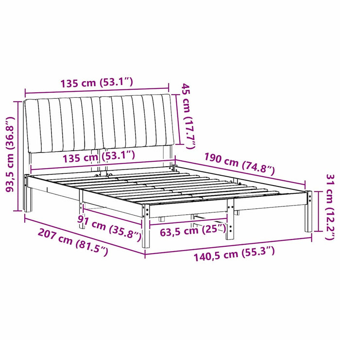 Cadru de pat cu headboard Maro 135 x 190 cm Lemn de pin masiv - WALTI WALTI