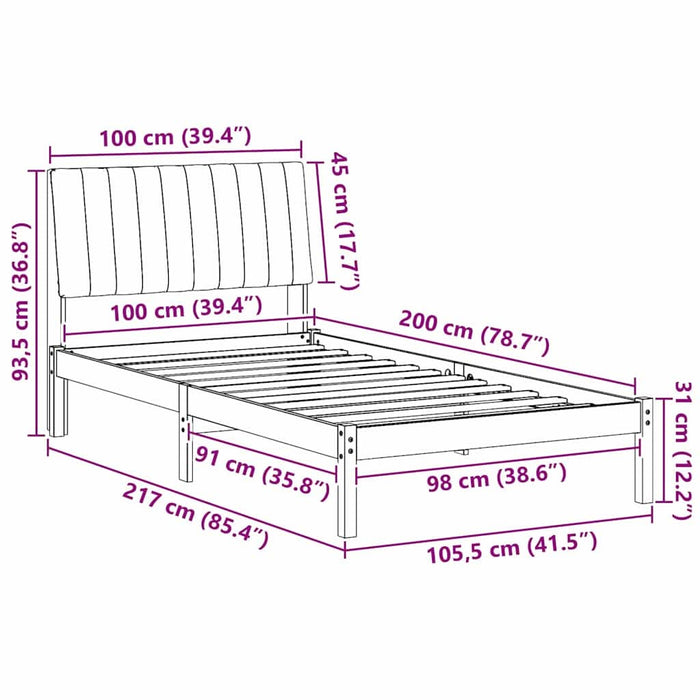Cadru de pat cu headboard Alb 100 x 200 cm Lemn de pin masiv - WALTI WALTI