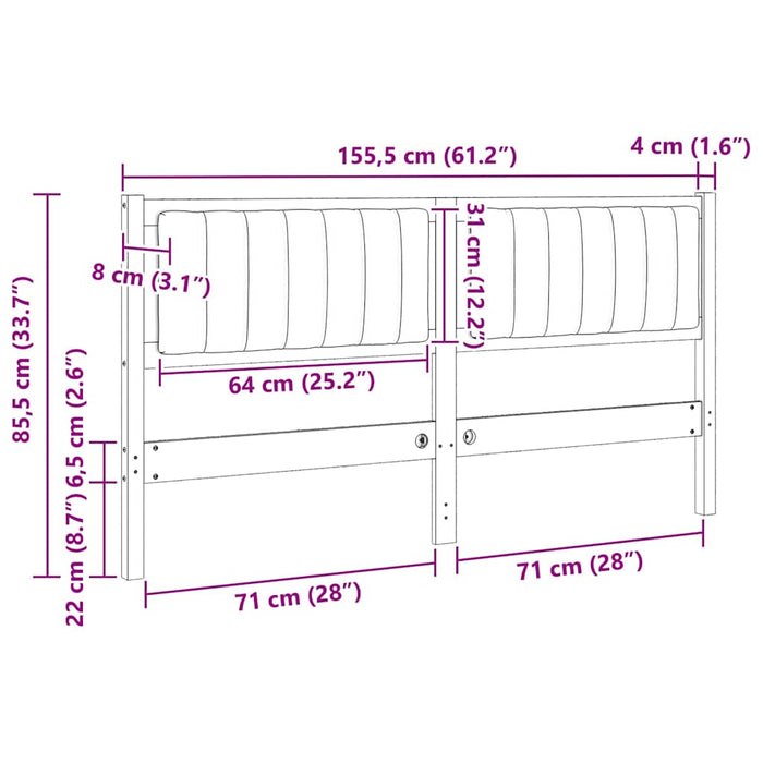 Tăblie tapițată cu headboard Maro 150 cm Lemn de pin masiv - WALTI WALTI