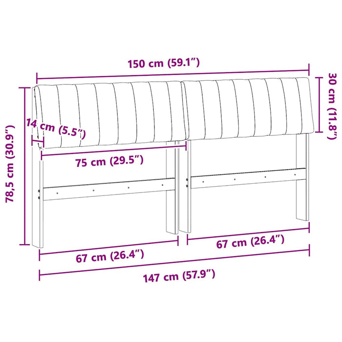 Tăblie tapițată Negru 150 cm Lemn de pin masiv - WALTI WALTI