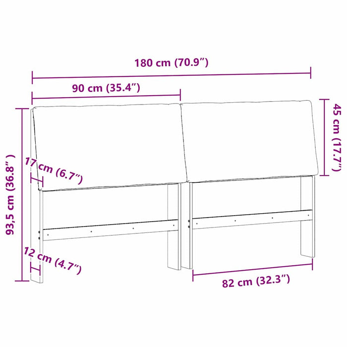 Tăblie tapițată Negru 180 cm Lemn de pin masiv - WALTI WALTI