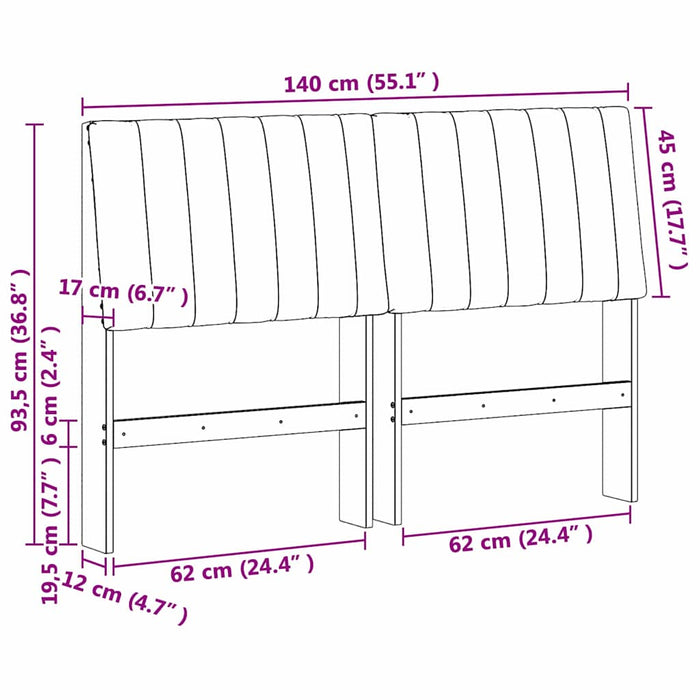 Tăblie tapițată Gri închis 140 cm Lemn de pin masiv - WALTI WALTI