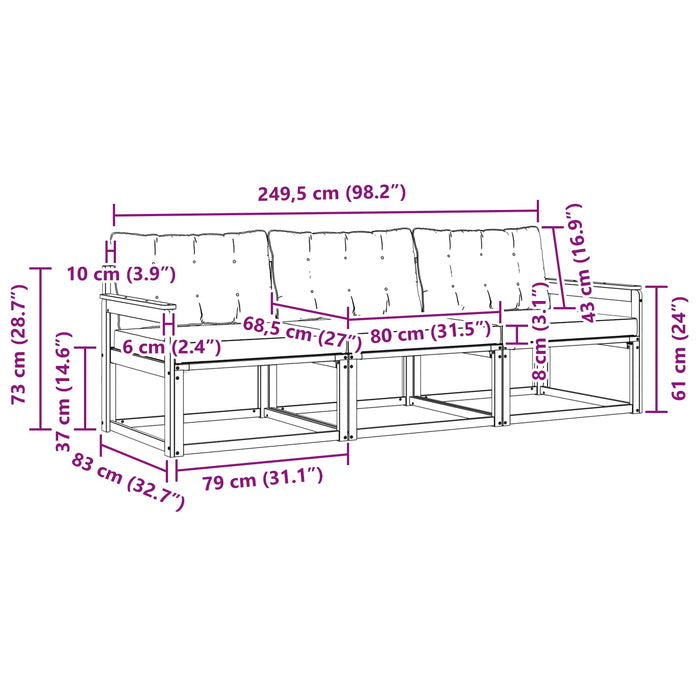 Set de canapele de exterior cu pernă 3 pcs Alb și gri deschis WALTI