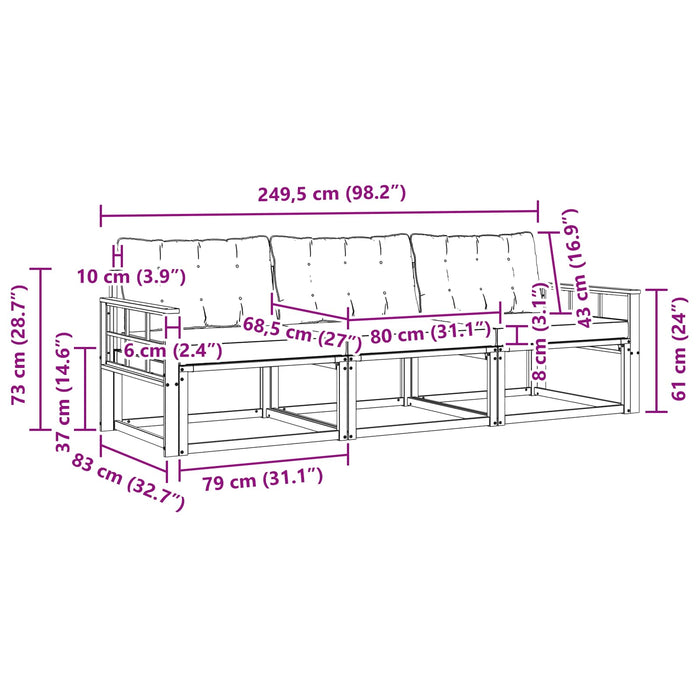 Set de canapele de exterior cu pernă 3 pcs Alb și negru WALTI
