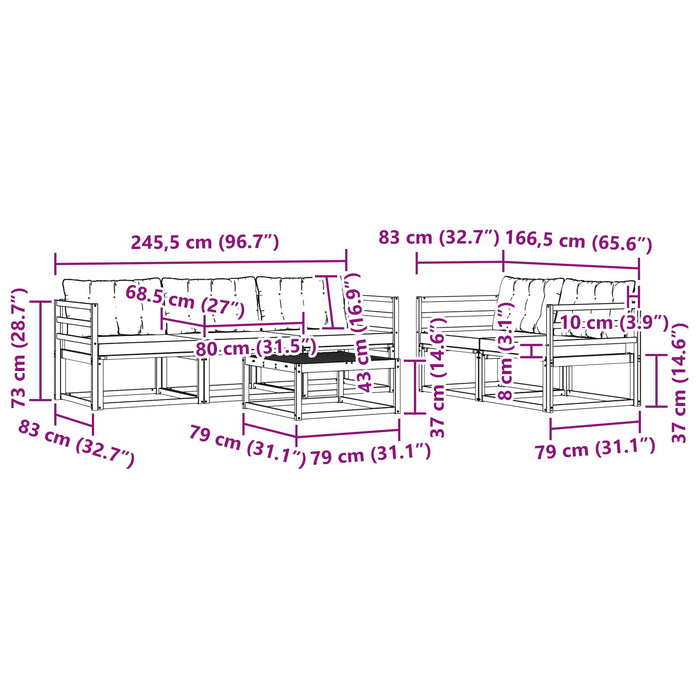 Set de canapele de exterior 6 pcs Alb și negru 79 x 79 x 37 cm WALTI