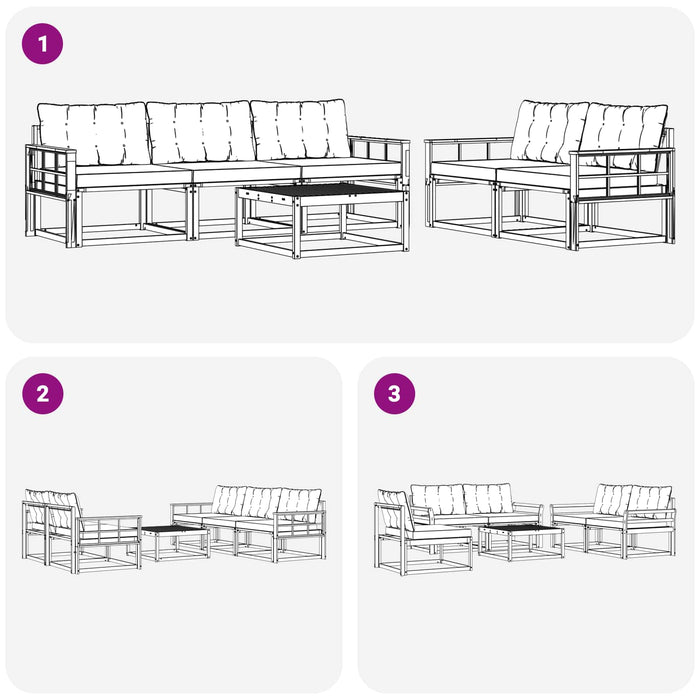 Set de canapele de exterior 6 pcs Alb și negru 79 x 79 x 37 cm WALTI