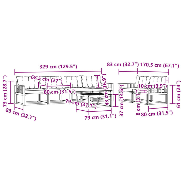 Set de canapele de exterior 7 pcs Alb și negru 79 x 79 x 37 cm WALTI