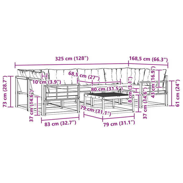 Set de canapele de exterior 7 pcs Alb și negru 79 x 79 x 37 cm WALTI