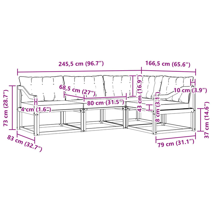 Set de canapele de exterior cu pernă 4 pcs Alb și negru WALTI