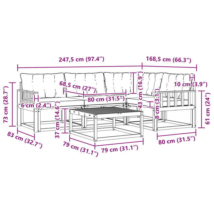 Set de canapele de exterior 5 pcs Alb și negru 79 x 79 x 37 cm WALTI