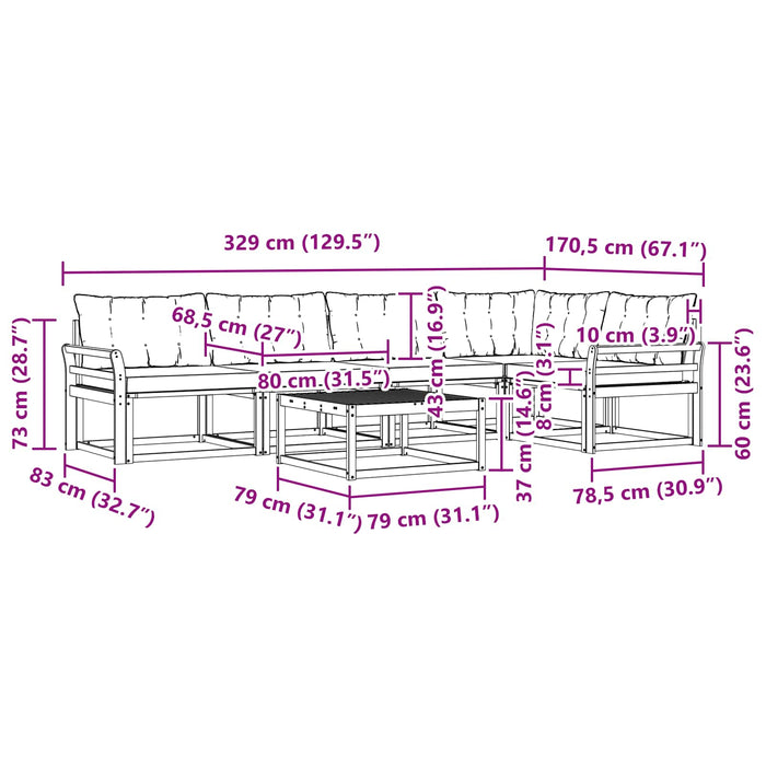 Set de canapele de exterior 6 pcs Alb și negru 79 x 79 x 37 cm WALTI