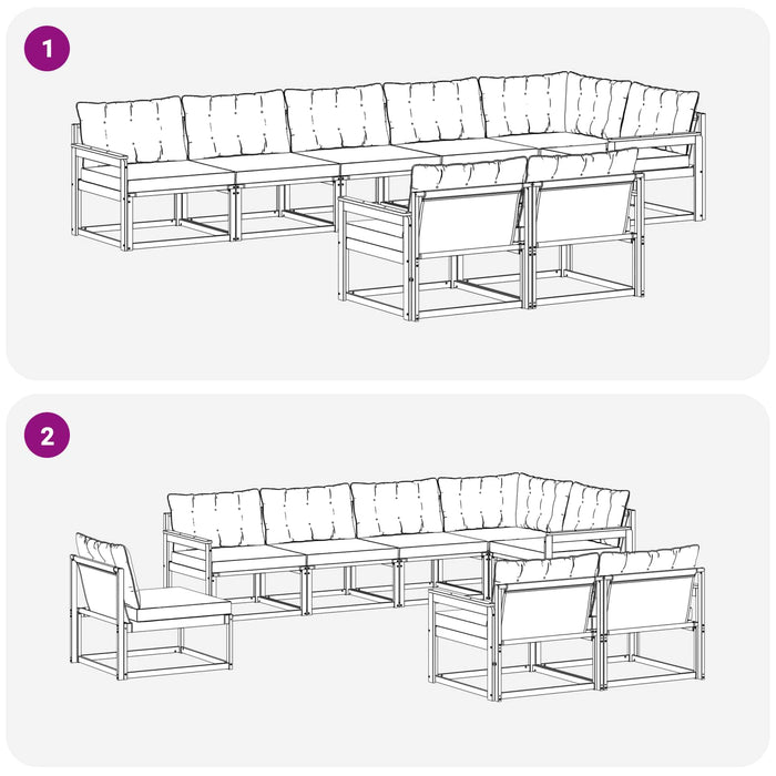Set de canapele de exterior cu pernă 8 pcs Alb și negru WALTI