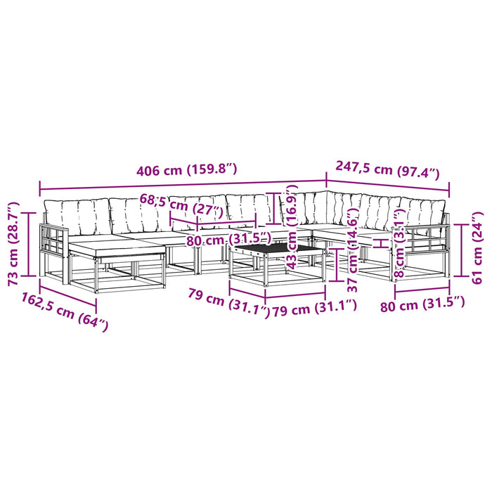 Set de canapele de exterior 9 pcs Alb și negru WALTI
