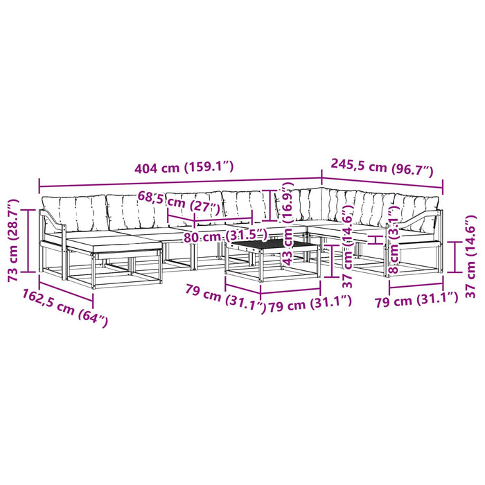 Set de canapele de exterior 9 pcs Alb și negru 79 x 79 x 37 cm WALTI