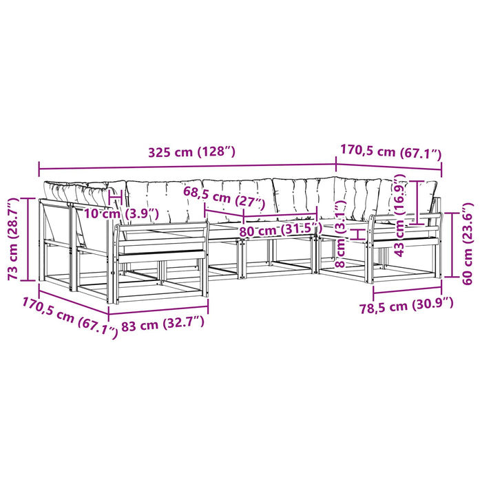 Set de canapele de exterior cu pernă 6 pcs Alb și crem WALTI
