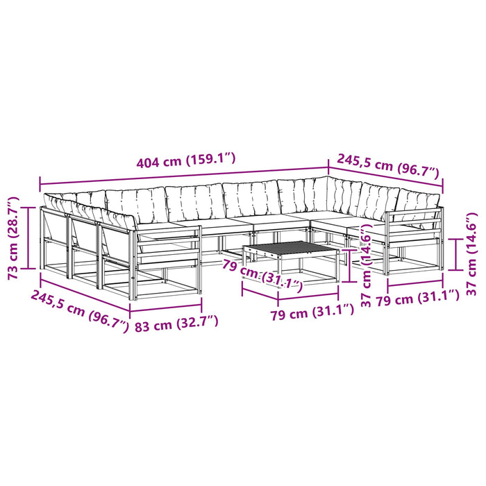 Set de canapele de exterior cu pernă 10 pcs Alb și Bej WALTI