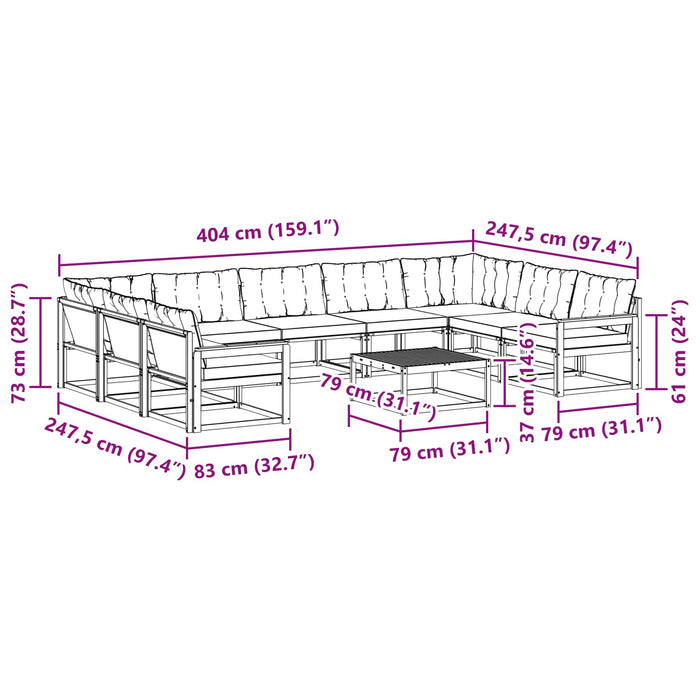 Set de canapele de exterior cu pernă 10 pcs Alb și Bej WALTI