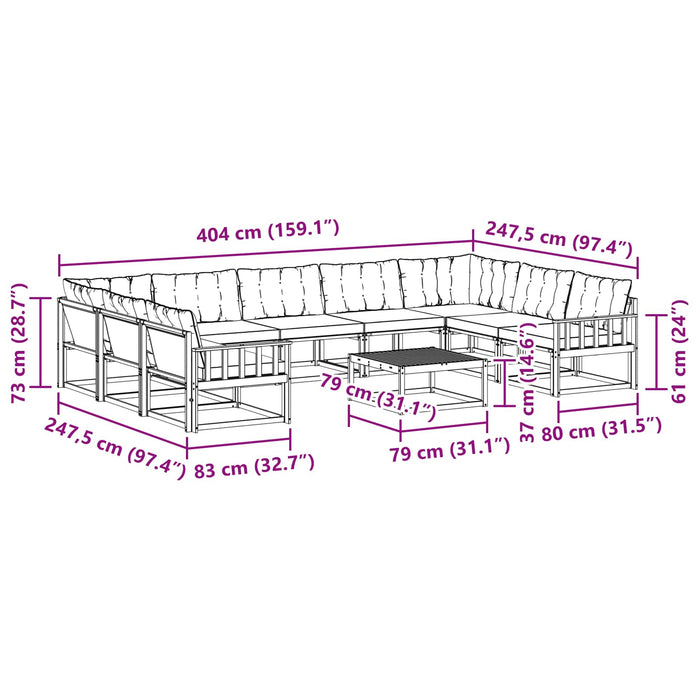 Set de canapele de exterior cu pernă 10 pcs Alb și crem WALTI