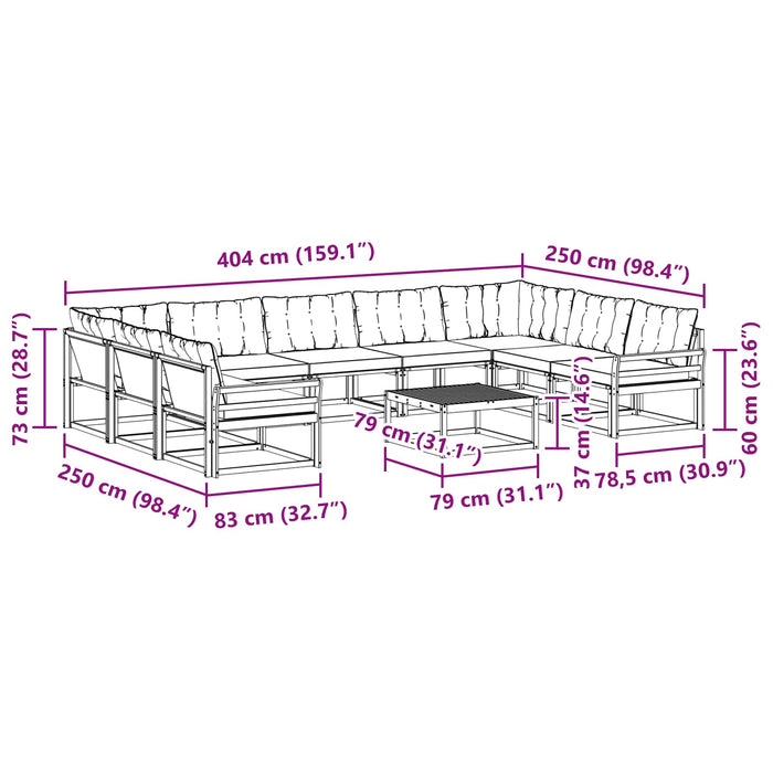 Set de canapele de exterior cu pernă 10 pcs Alb și negru WALTI