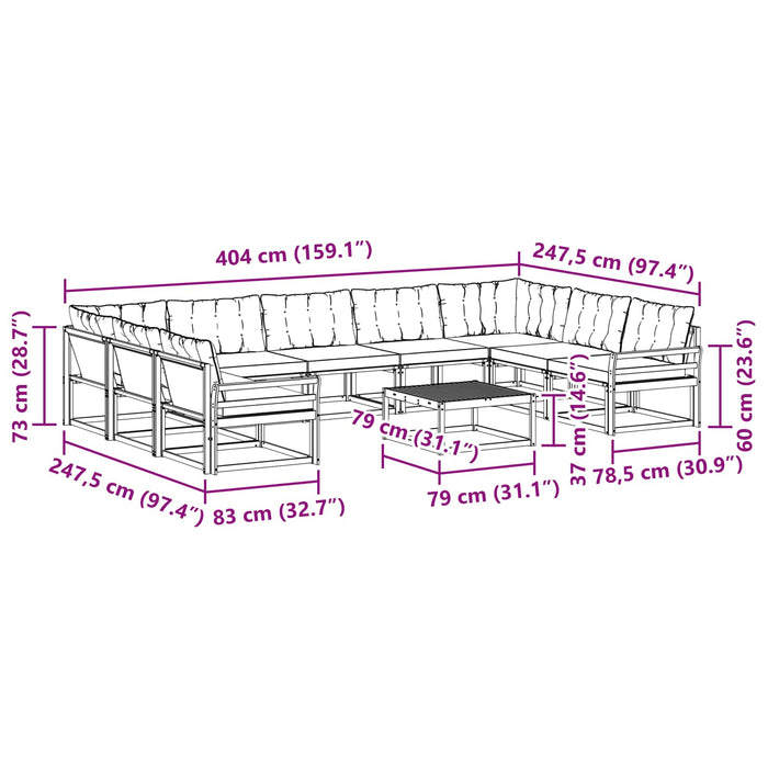 Set de canapele de exterior cu pernă 10 pcs Alb și Bej WALTI