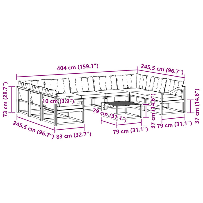 Set de canapele de exterior cu pernă 10 pcs Alb și gri deschis WALTI