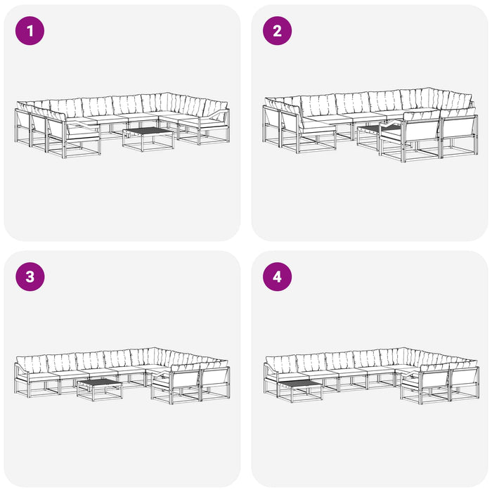 Set de canapele de exterior cu pernă 10 pcs Alb și negru WALTI