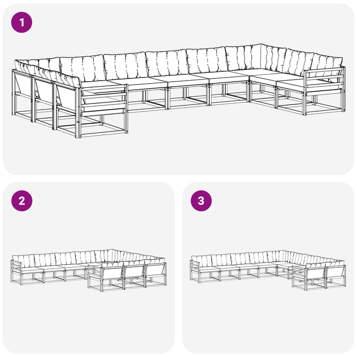 Set de canapele de exterior cu pernă 10 pcs Alb și negru WALTI