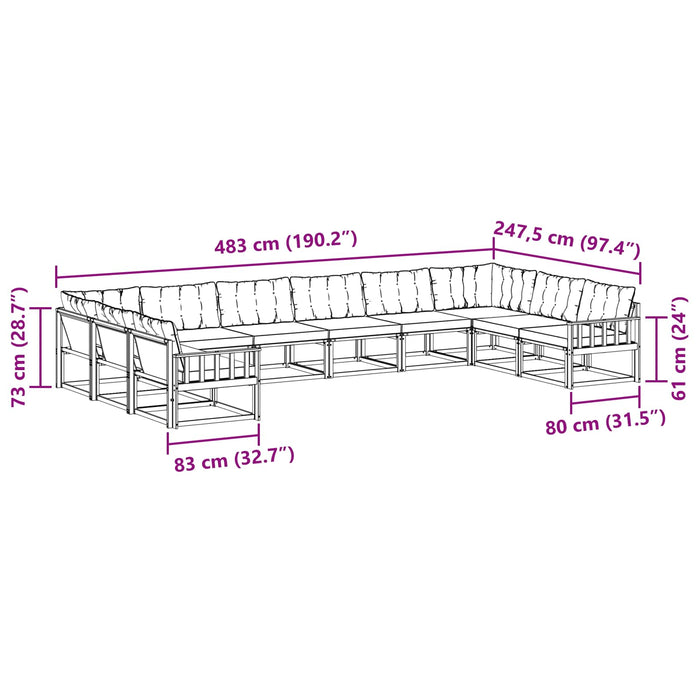 Set de canapele de exterior cu pernă 10 pcs Alb și crem WALTI