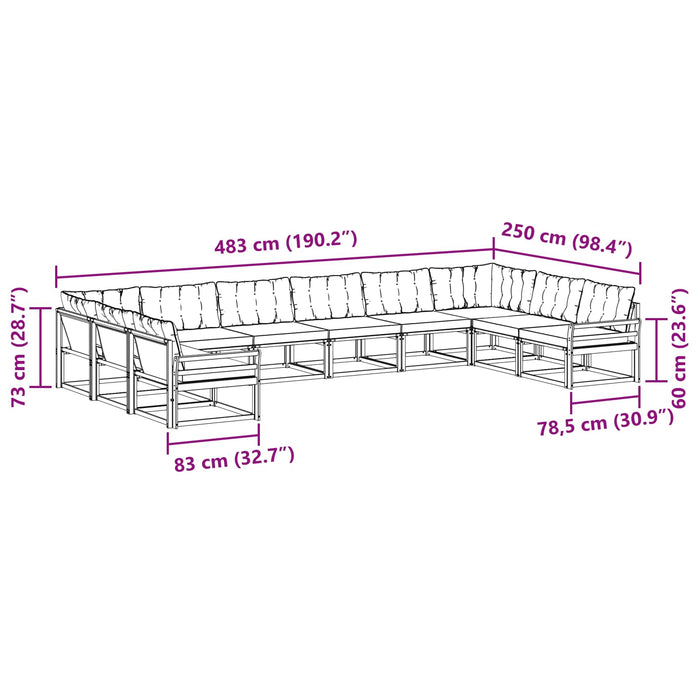 Set de canapele de exterior cu pernă 10 pcs Alb și gri deschis WALTI