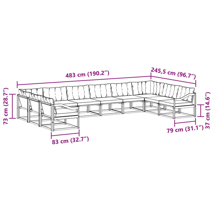 Set de canapele de exterior cu pernă 10 pcs Alb și gri deschis WALTI