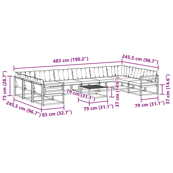 Set de canapele de exterior cu pernă 11 pcs Alb și negru WALTI