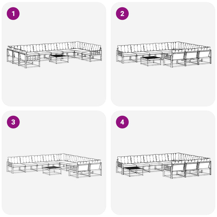 Set de canapele de exterior cu pernă 11 pcs Alb și negru WALTI
