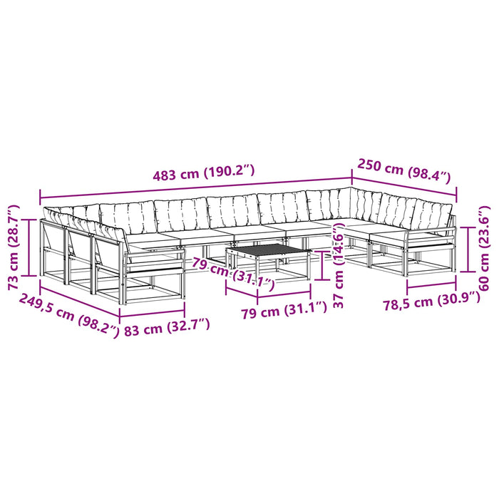 Set de canapele de exterior cu pernă 11 pcs Alb și negru WALTI