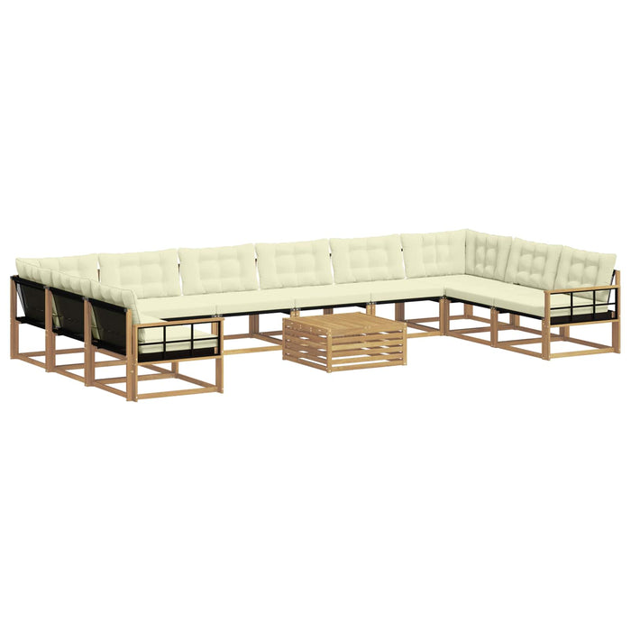 Set de canapele de exterior cu pernă 11 pcs Alb și crem WALTI