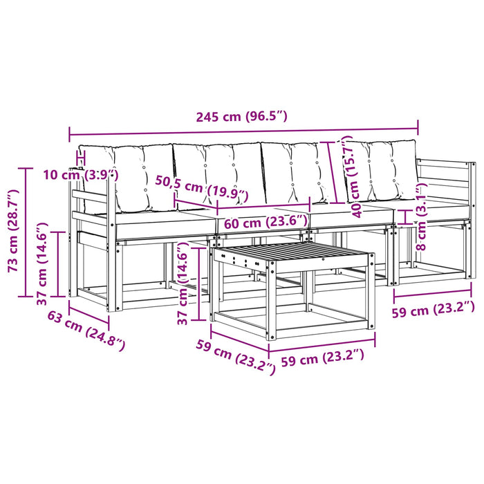Set de canapele de exterior cu pernă 5 pcs Alb și negru WALTI